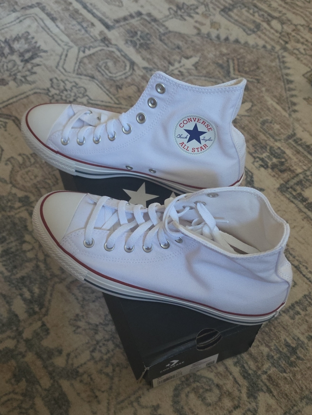 New Converse Womens Size 10 White High-Top Sneakers with Red Trim